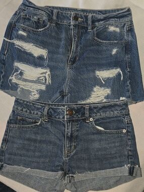American Eagle Outfitters Blue Distressed Denim Shorts